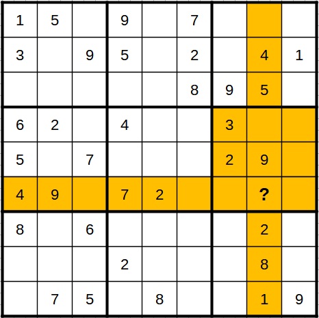 Sudoku grid with one candidate