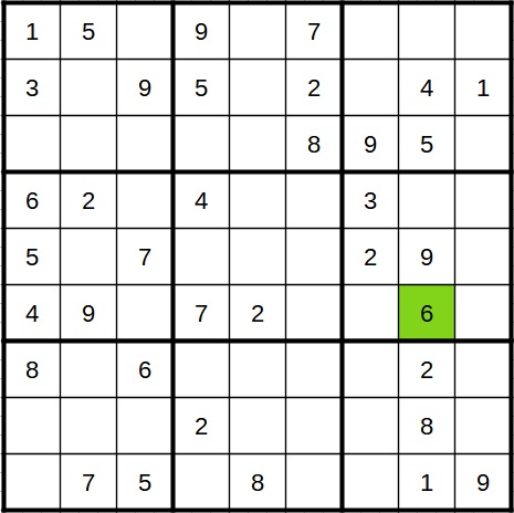 Sudoku grid with one candidate solved